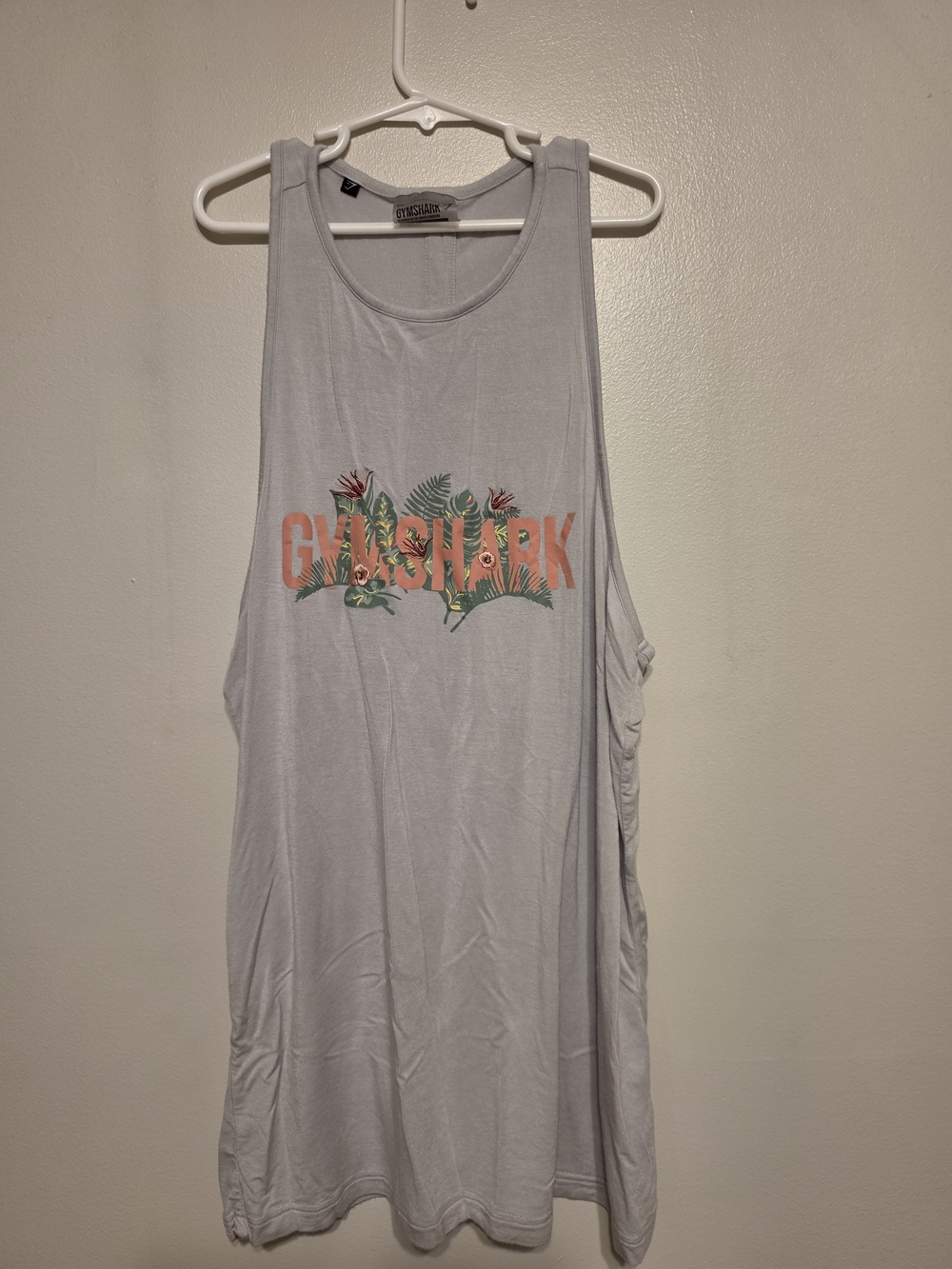 Gymshark Women's Light Gray Tank with Coral Tropical Logo